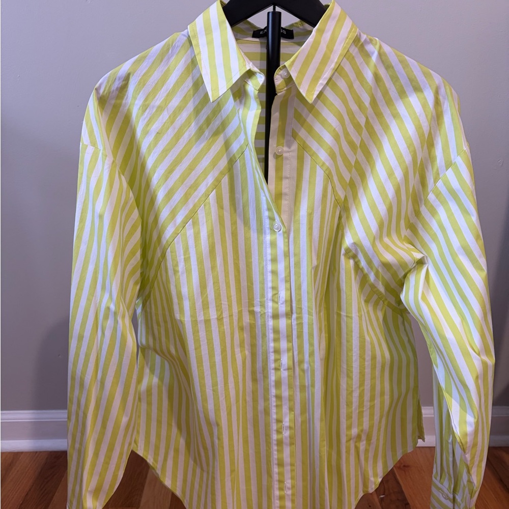 Express Women’s Lemon and White Striped Button Down Shirt